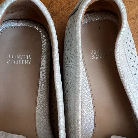Johnston and Murphy silver and cream penny loafers size 10 - Picture 9 of 15